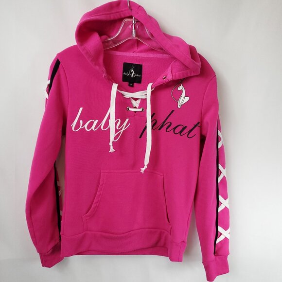 Baby Phat Tops - Baby Phat Y2K Pink Womens Drawstring Hoodie Lace Up Slv Sz Small